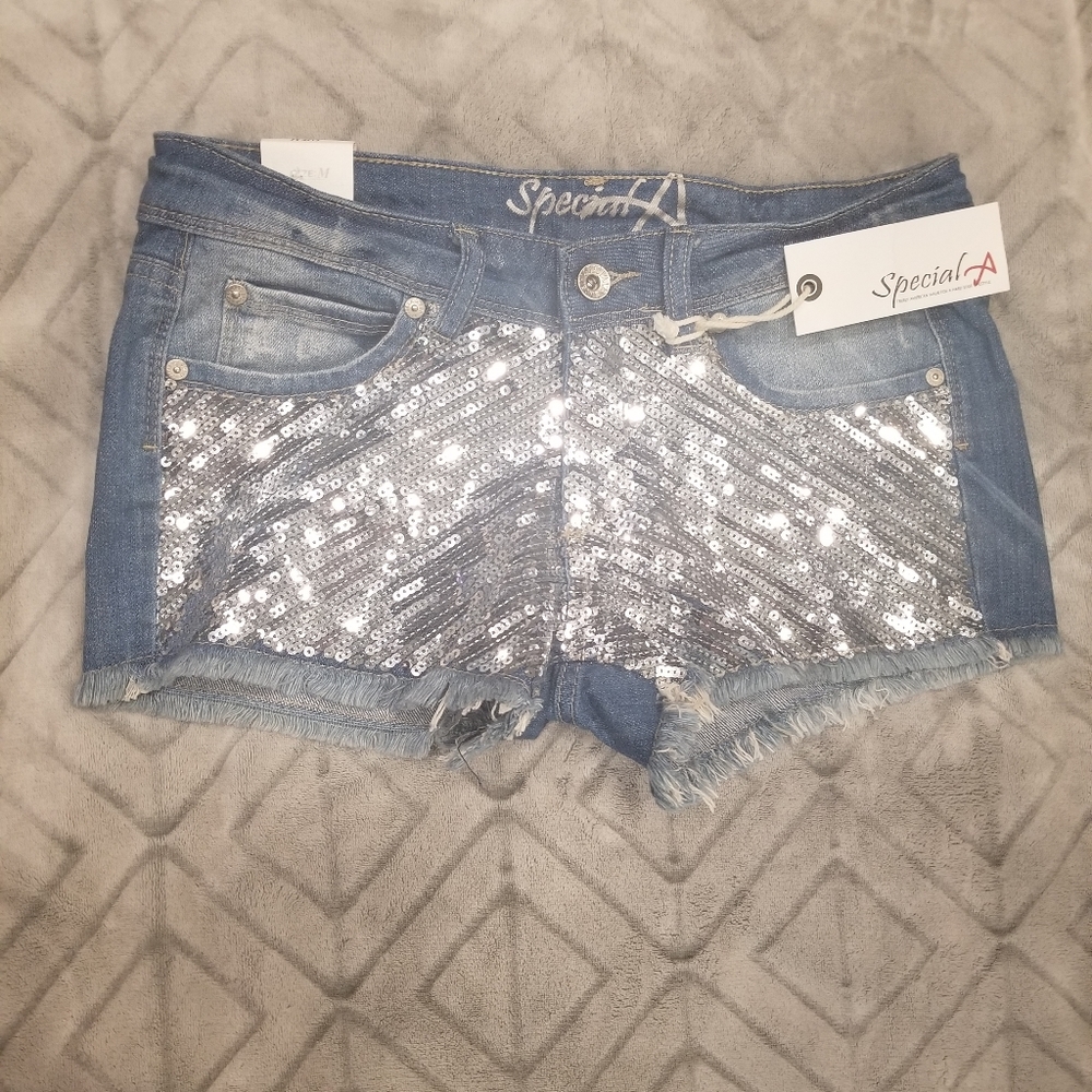 Sequin Denim Shorts
